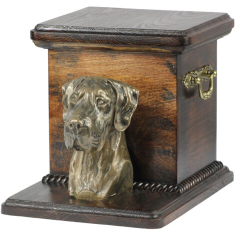 Great Dane II - une urne funéraire pour chien avec une statuette, une urne élégante et unique ornée d'un buste de chien, signée Art-Dog. (1/5)