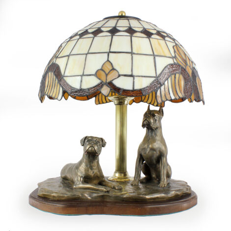 Boxer, Boxer - lampe avec abat-jour en verre teinté, lampe de table avec statuette de chien, décoration d'intérieur rétro par Art-Dog (1/5)