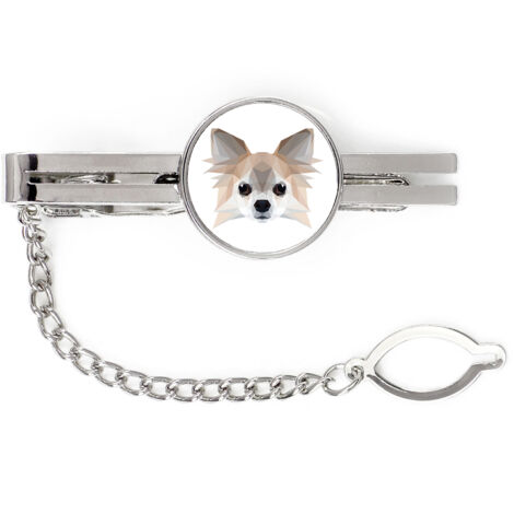 Chihuahua à poil long - pince à cravate géométrique avec photo et inscription Art-Dog
