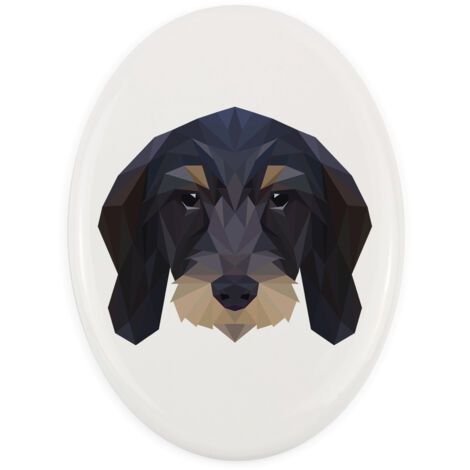 Teckel à poil dur - plaque avec photo et inscription géométrique par Art-Dog (1/4)