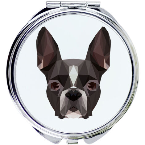 Boston Terrier, Boston Bull Terrier - Miroir avec photo et inscription géométrique par Art-Dog (1/3)