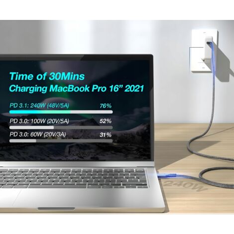 Câble Thunderbolt 4 [2.5m] Tressé, Charge Rapide, Prend En