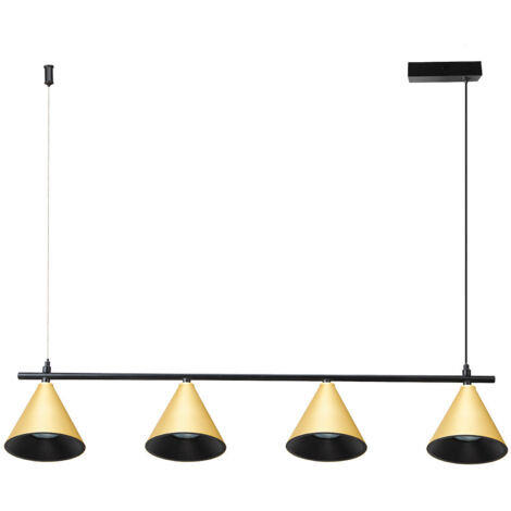 Suspension pour salle à manger au-dessus de la table, dorée, quatre abat-jour coniques sur une tringle, 4 ampoules GU10 10W CONE Milagro (1/5)