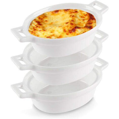 Bols à pâtisserie en porcelaine blanche 120 ml – Lot de 3 ramequins ovales – Résistants à la chaleur jusqu'à 230°C – Pour crèmes brûlées et soufflés (1/5)