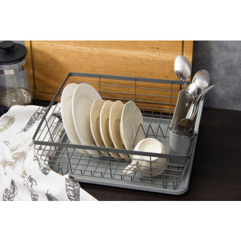 Grand Égouttoir Homéa Avec Plateau Plastique Taupe 45,5 X 36 X 7,5 Cm