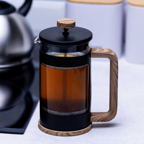 Cafetière à Piston (pour-over) En Verre Borosilicate - 800 Ml - Filtre Double Couche Et Bec Verseur En V - Manche En Bois