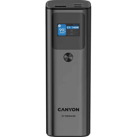 Batterie externe CANYON PB-2010 TFT 27 000 mAh 97,2 Wh PD140W QC 3 Graphite (1/3)