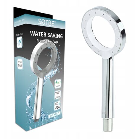 Pommeau de douche à brume fine – Économie d'eau jusqu'à 60% – Débit 6L/min – Plastique ABS léger – Tête ronde diamètre 120mm