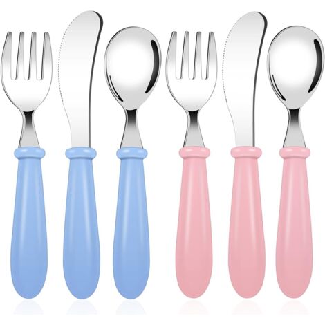 Couverts Enfants 8 Pièces Acier Inox + Silicone – Cuillère & Fourchette Bébé Anti-Étouffement, Lavable Lave-Vaisselle, 4 Couleurs Pastel