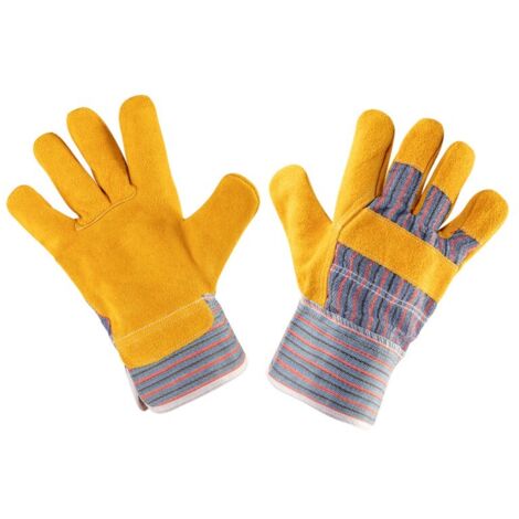 Gants de travail en cuir de vachette fendu jaune, 10,5 pouces (1/2)