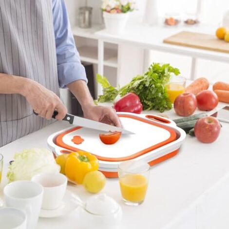 Planche à Découper Pliable 3 En 1, Panier De Drainage Multifonction Avec Bouchon De Drainage Panier De Rangement Portable Pour Cuisine Et Camping Gris 90416876