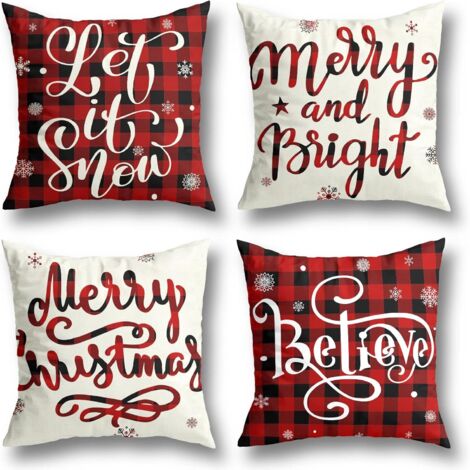 Taies d'oreiller de Noël 45 x 45 cm Rouge et Blanc 4 pièces (1/4)