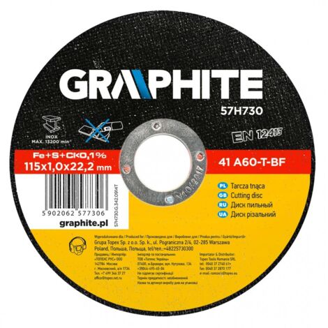 Disque à tronçonner les métaux 115 x 1,0 x 22,2 mm, 41 A60-T-BF, acier inoxydable (1/2)