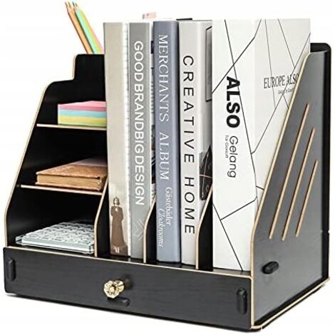 Organiseur de bureau avec tiroir en bois. Porte-documents pour bureau, noir. (1/5)