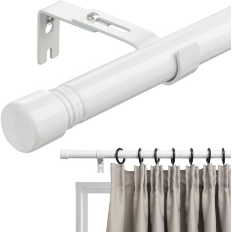Tringle à rideaux extensible blanche 76-280 cm, diamètre 16/19 mm avec kit de ferrures, pour rideaux à œillets, embout design unique, décoration salon, chambre à coucher, épissée réglable Tringle à rideaux extensible blanche 76-280 cm, diamètre 16/19 mm avec kit de ferrures, pour rideaux à œillets, embout design unique, décoration salon, chambre à coucher, épissée réglable