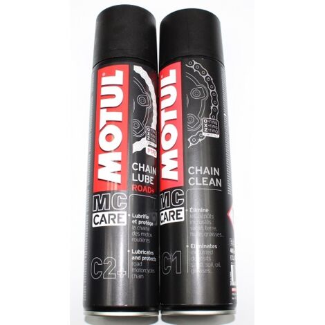 Motul C2 ROAD+ Graisse blanche + Spray CLEAN C1 - Entretien de la chaîne moto