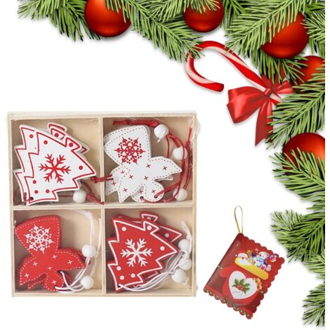 Décorations de Noël Pendentifs en bois pour sapin de Noël 12 pièces Noël (1/4)