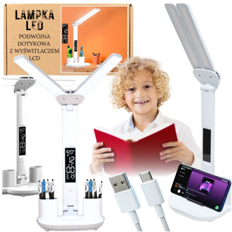 Lampe de bureau LED avec écran, horloge de dessin, double température