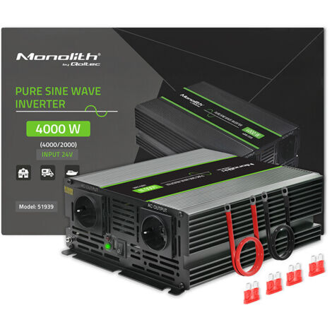 Convertisseur de tension Qoltec Monolith 2000 W 4000 W 24 V à 230 V Sinusoïdal pur (1/5)