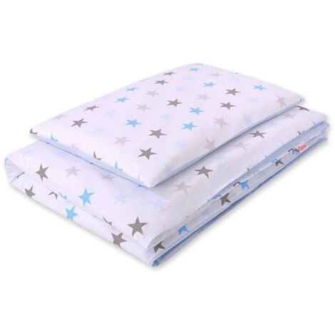 Parure de lit enfant 2 pièces en coton double face - étoiles grises et bleues (1/5)