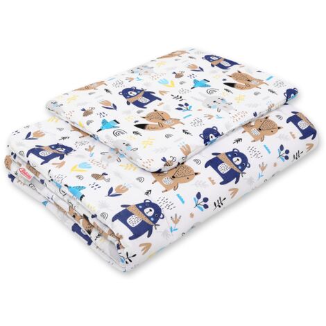 Parure de lit bébé avec garnissage, 2 pièces, 75x100cm NOUVEAU-NÉ - Ours en peluche bleu marine (1/2)