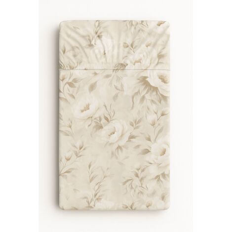 Drap housse en coton pour berceau 120x60 cm - beige pivoines (1/4)
