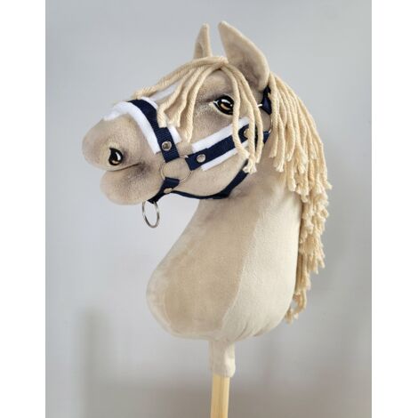 Licol réglable Hobby Horse A3 bleu marine avec fourrure blanche (1/2)