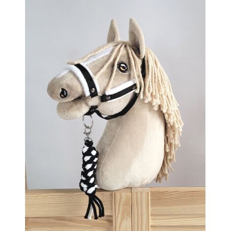 Ensemble Hobby Horse : Licol A3 avec fourrure blanche + laisse en corde - Noir et blanc (1/5)