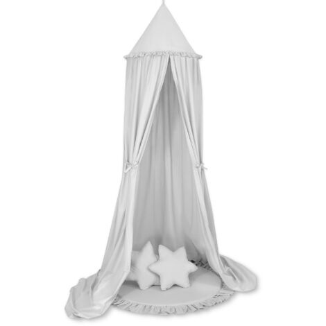 Ensemble : ciel de lit suspendu pour chambre d'enfant, tapis à volants, coussins - gris (1/5)