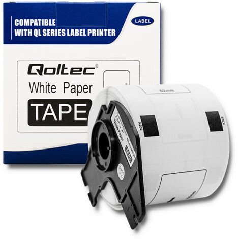 Ruban Qoltec pour imprimante Brother DK-11202 62 mm x 100 mm 300 étiquettes Impression blanc/noir Rouleau avec poignée (1/5)