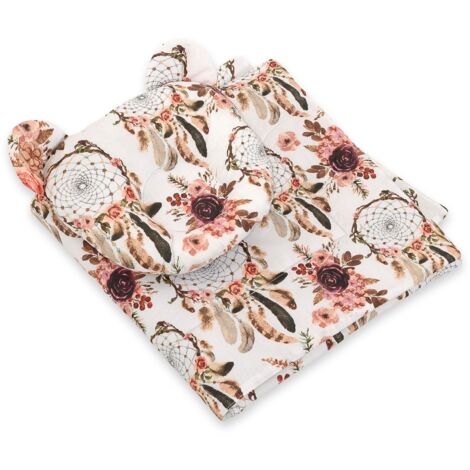 Couette ours en peluche avec rembourrage et oreiller profilé - Ensemble 2 pièces - Attrape-rêves floraux (1/5)