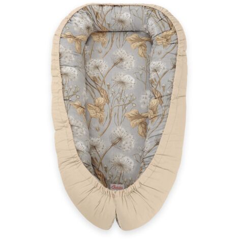 Cocon bébé, double face, parc, lange, Premium BOBONO - pissenlits, gris/beige (1/5)