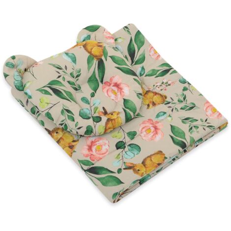 Housse de couette avec garnissage et oreiller en forme d'ourson - Ensemble 2 pièces - Lapin avec fleurs (1/4)