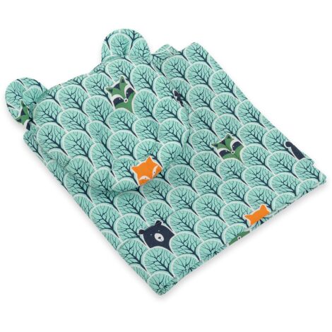 Couette ours en peluche avec rembourrage et oreiller profilé - Ensemble 2 pièces - Forêt menthe (1/4)