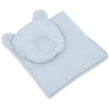 Parure de lit bébé avec garnissage, couette et oreiller en forme d'ours en peluche - Ensemble 2 pièces - Bleu (1/5)