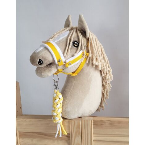 Ensemble Hobby Horse : Licol A3 avec fourrure blanche + longe en corde - Blanc et jaune (1/5)