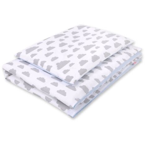 Parure de lit enfant 2 pièces en coton double face - nuages gris/bleu (1/4)