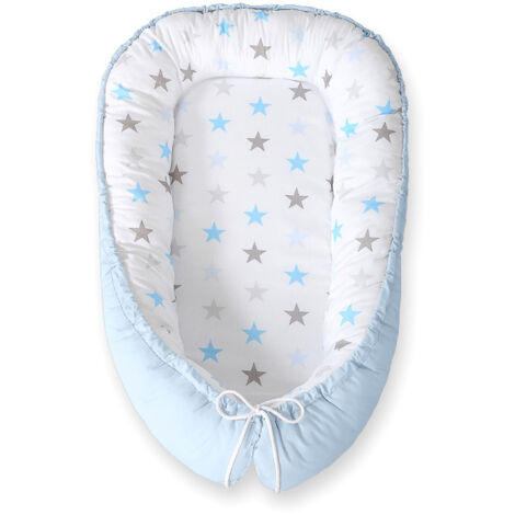 Cocon bébé, double face, parc, lange, Premium BOBONO - Étoiles, bleu-gris/bleu (1/5)