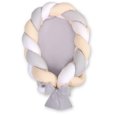 Cocon bébé tressé 2 en 1 - blanc, gris et beige (1/2)