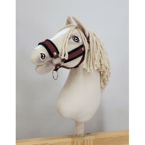 Licol réglable pour cheval Hobby Horse A3 marron avec fourrure noire (1/4)