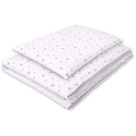 Parure de lit enfant 2 pièces en coton double face - mini étoiles grises sur fond blanc/gris (1/3)