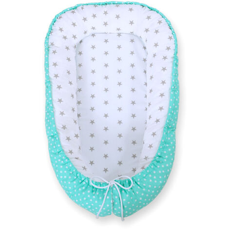 Cocon bébé, double face, parc, lange, Premium BOBONO - étoiles/pois gris sur menthe (1/5)