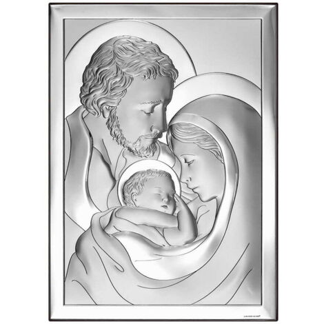 Tableau en argent avec gravure Sainte Famille, souvenir de Mariage, Communion, Baptême 6649 5,2 x 8 cm (1/5)