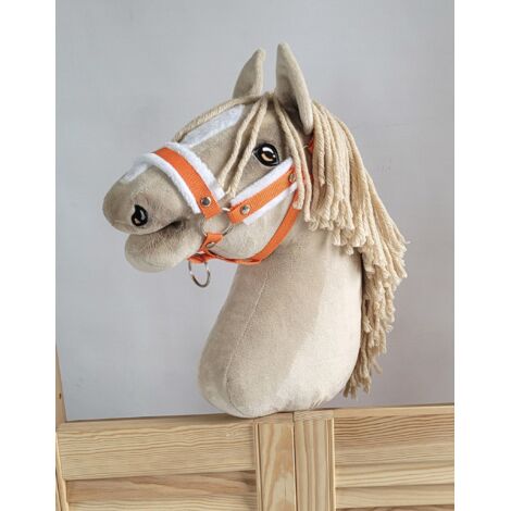 Licol réglable pour cheval Hobby Horse A3 orange avec fourrure blanche (1/3)