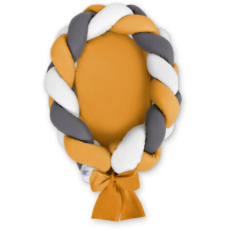 Cocon bébé tressé 2 en 1 - blanc-moutarde-anthracite (1/2)