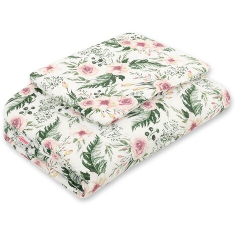 Parure de lit pour nouveau-né avec rembourrage, 2 pièces, 75x100cm, pivoines roses (1/2)