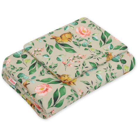 Parure de lit bébé avec garnissage, 2 pièces, 75x100cm NOUVEAU-NÉ - Lapin avec fleurs (1/3)
