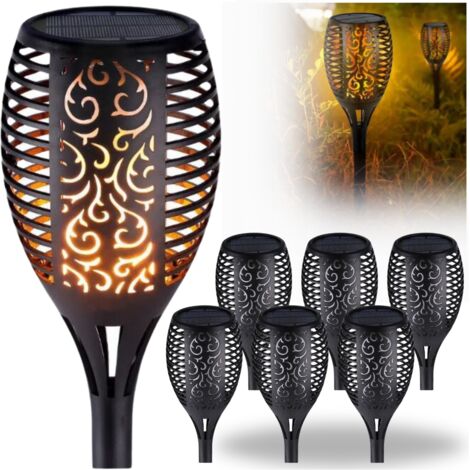 Lampe de jardin solaire torche effet feu flamme martelée décorative x6 (1/5)