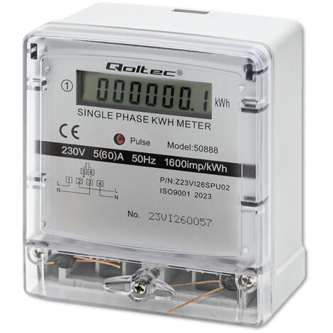 Compteur électronique monophasé Qoltec  Compteur de consommation d'énergie  230 V  LCD