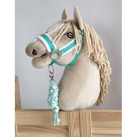 Ensemble Hobby Horse : Licol A3 avec fourrure blanche + laisse en corde - Blanc et menthe (1/5)